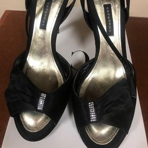 Caparros Black Silk Ankle strapped Heels
